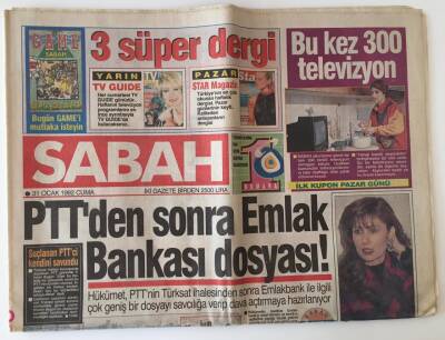 Sabah Gazetesi 31 Ocak 1992 - PTTden Sonra Emlak Bankasına Da Yolsuzluk Davası Açılıyor GZ11672 - 2