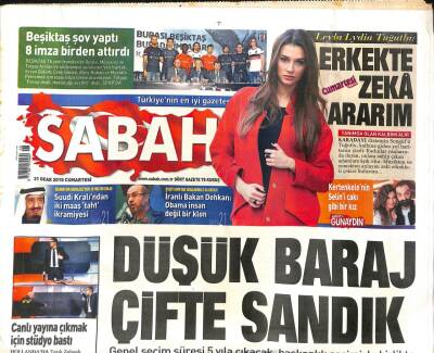Sabah Gazetesi 31 Ocak 2015 - Beşiktaş Şov Yaptı 8 İmza Birden Attırdı - İranlı Bakan Dehkan Obama İnsan Değil Bir Klon GZ98407 - 1