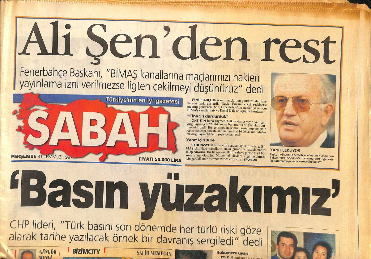 Sabah Gazetesi 31 Temmuz 1997 - Ali Şen'den Rest - Şura'da Son Durum - Türkmenistan Kavruluyor GZ148021 - 1
