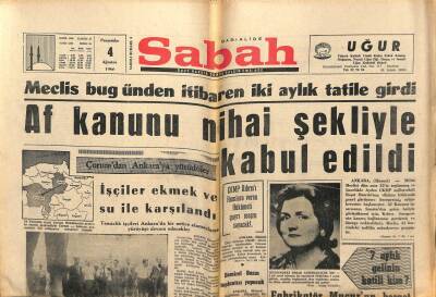 Sabah Gazetesi 4 Ağustos 1966 - Memura Yüzde 15 Avans Verilecek GZ64171 - 2