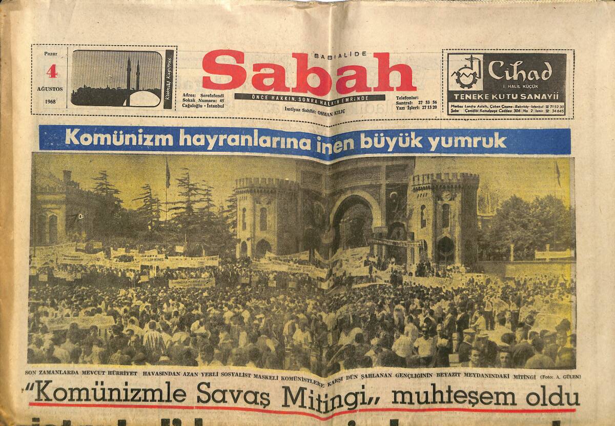 Sabah Gazetesi 4 Ağustos 1968 - Türk Düşmanı Yakovas Patrik Olmak İstiyor - Komünizm Hayranlarına İnen Büyük Yumruk GZ149865 - 1