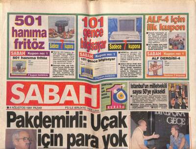 Sabah Gazetesi 4 Ağustos 1991 - Tepkiden Korkan TRT Tanjuyu Makasladı GZ83315 - 1