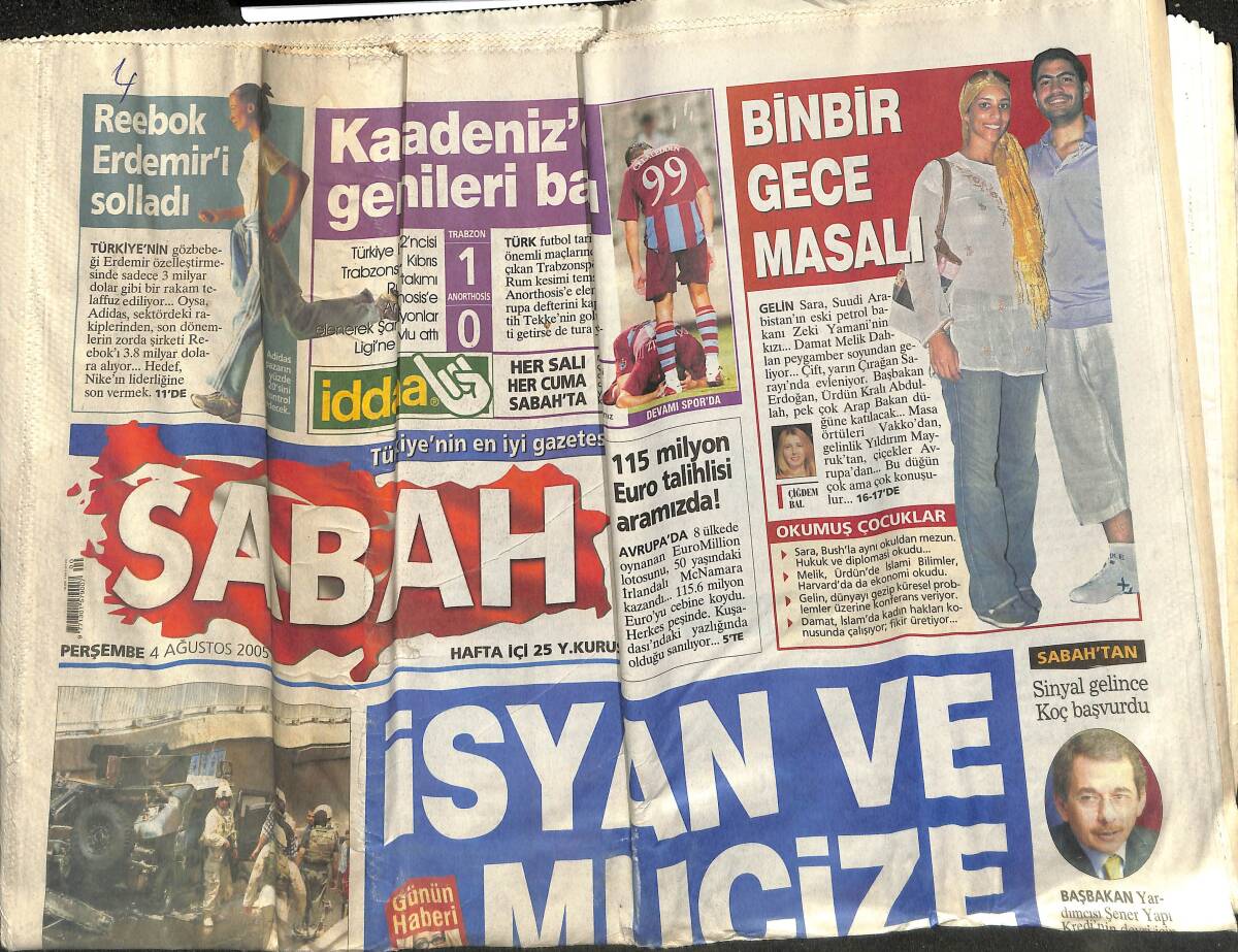 Sabah Gazetesi 4 Ağustos 2005 - Angelina Jolie, Brad'i Göklere Çıkardı - Rus'un Yediği İçtiği Türk Malı GZ153124 - 1