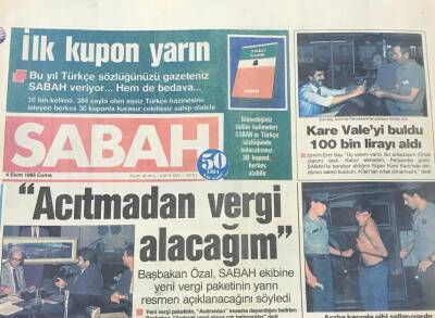 Sabah Gazetesi 4 Ekim 1985- Fenerbahçeli Futbolcular Birer Buçuk Milyon Lira Zafer Primi Alacaklar GZ36497 - 1