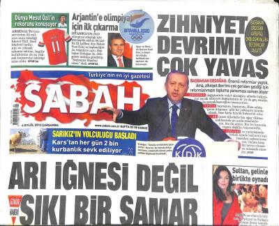 Sabah Gazetesi 4 Eylül 2013 - İsrail Füze Denedi Ortalık Karıştı GZ104651 - 1
