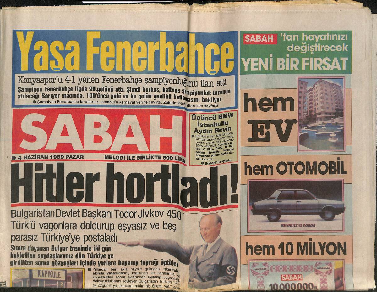 Sabah Gazetesi 4 Haziran 1989 - İnönü : Bizim Rakibimiz DYP - Fenerbahçeliler Bayramınız Kutlu Olsun GZ150350 - 1