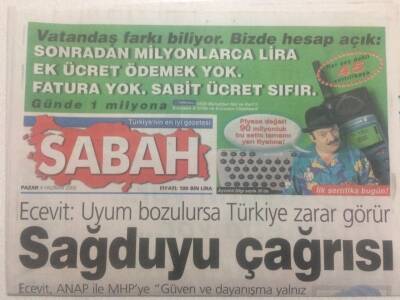 Sabah Gazetesi 4 Haziran 2000 - Bülent EcevitUyum Bozulursa Türkiye Zarar Görür GZ38027 - 1