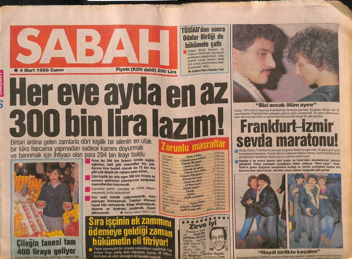 Sabah Gazetesi 4 Mart 1988 - Frankfurt-İzmir Sevda Maratonu - Semra Özal Turgut Özal İçin Sağlık Dileğinde Bulundu GZ150132 - 1