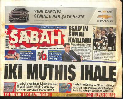 Sabah Gazetesi 4 Mayıs 2013 - Esadın Sunni Katliamı - Yaşlılığın Anahtarı Bulundu , İnsan Ömrü Uzayabilir GZ124711 - 1