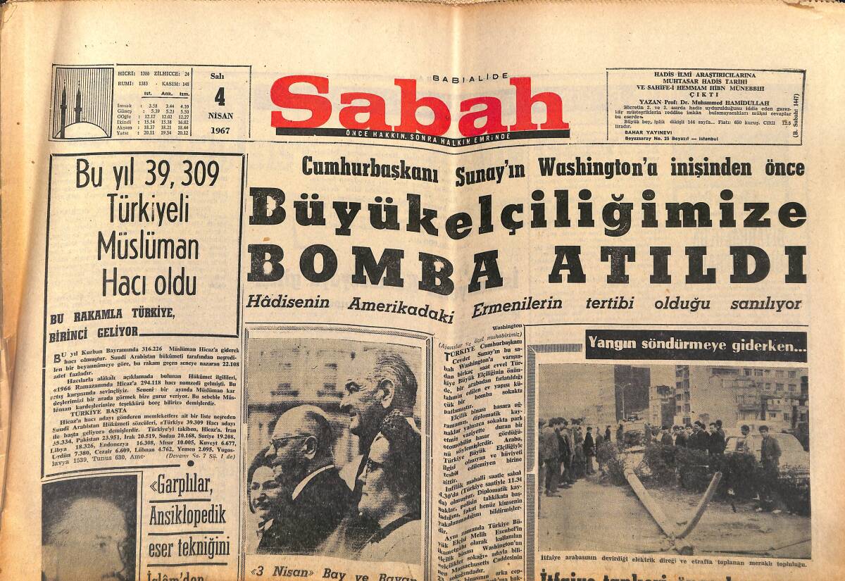 Sabah Gazetesi 4 Nisan 1967 - Büyükelçiliğimize Bomba Atıldı - Muhammed Ali'nin Patterson'la Tekrar Dövüşmesi İstendi GZ149780 - 1