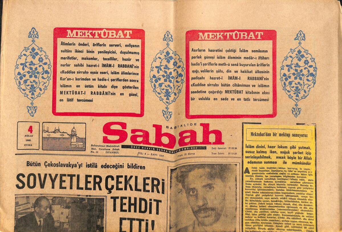 Sabah Gazetesi 4 Nisan 1969 - NATO Yirmi Başına Bastı - Orhan Kiverlioğlu Konferans Verdi GZ149722 - 1