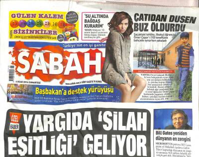 Sabah Gazetesi 4 Ocak 2014 - Bill Gates Yeniden Dünyanın En Zengini - Eyfelin Altından Geçen Pilot Öldü GZ100631 - 1
