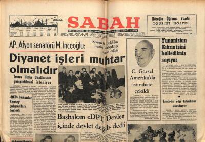 Sabah Gazetesi 4 Şubat 1966 - Diyanet İşleri Muhtar Olmalıdır GZ64114 - 2