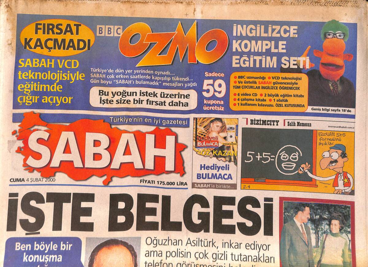 Sabah Gazetesi 4 Şubat 2000 - Hizbullah'ın Elindeki Esir Kız 9 Yaşında Öldürülecekti - Barış Manço'nun Eşyaları Kitap Oldu GZ158317 - 1