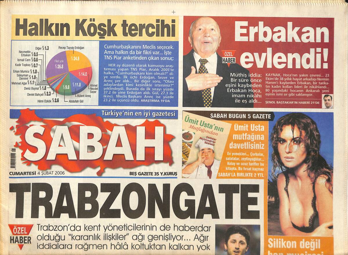 Sabah Gazetesi 4 Şubat 2006 - Erbakan Evlendi! - İnterpol Vurguncu Müdürü Yakaladı! GZ137886 - 1