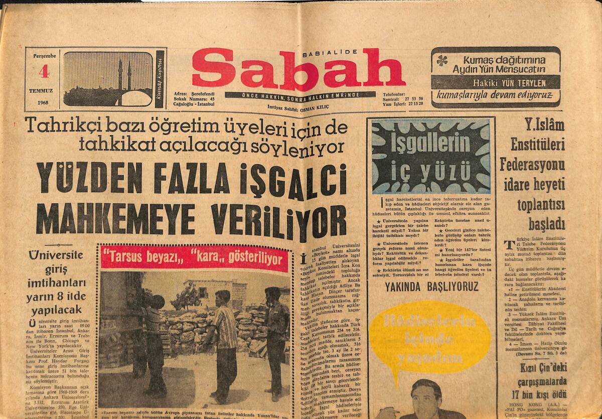 Sabah Gazetesi 4 Temmuz 1968 - Çağlar , Ruben Asa İle İlgili Açıklama Yaptı - De Gaulle Sonbaharda Görevinden Çekilecek GZ151997 - 1