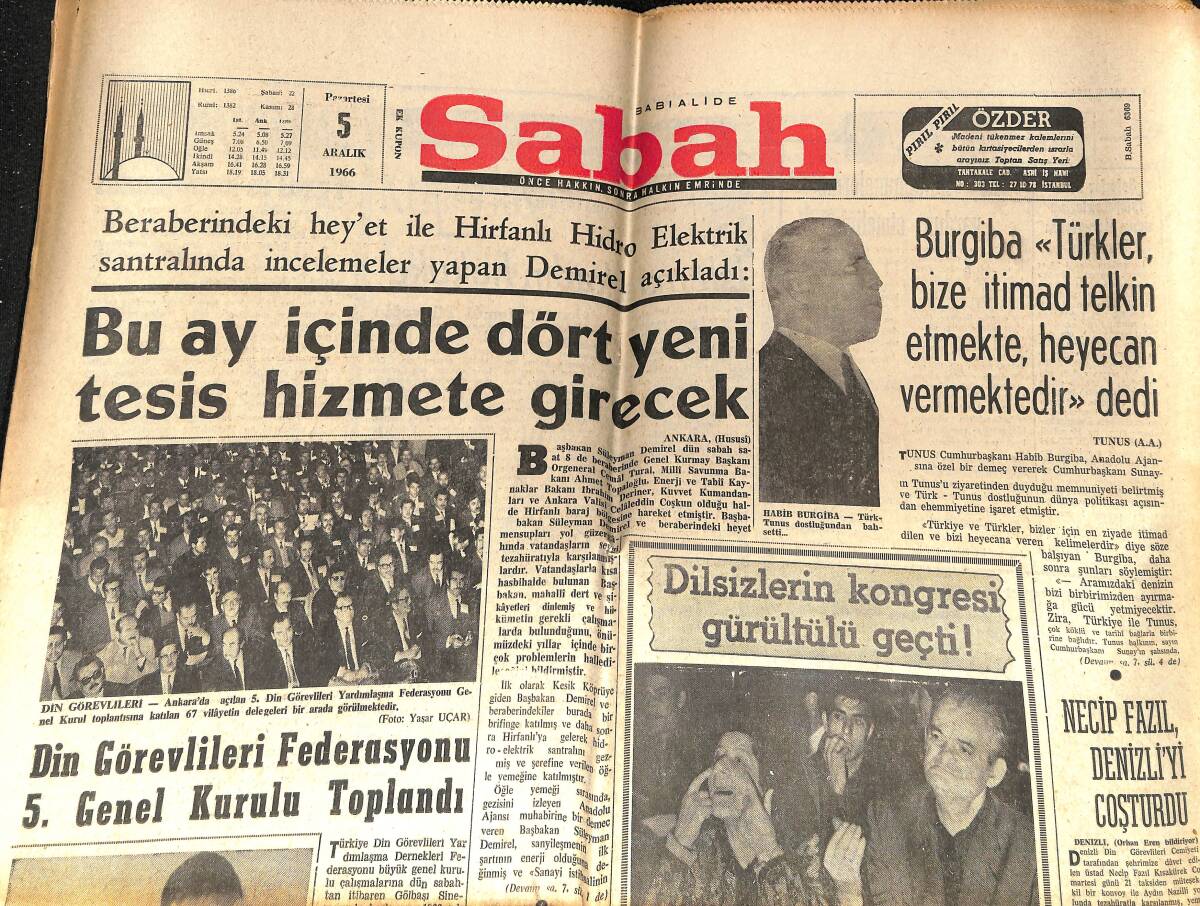 Sabah Gazetesi 5 Aralık 1966 - Din Görevlileri Federasyonu 5. Genel Kurulu Toplandı! - Dilsizlerin Kongresi Gürültülü Geçti! GZ146010 - 1