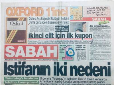 Sabah Gazetesi 5 Aralık 1990 - İstifanın İki Nedeni GZ41565 - 1
