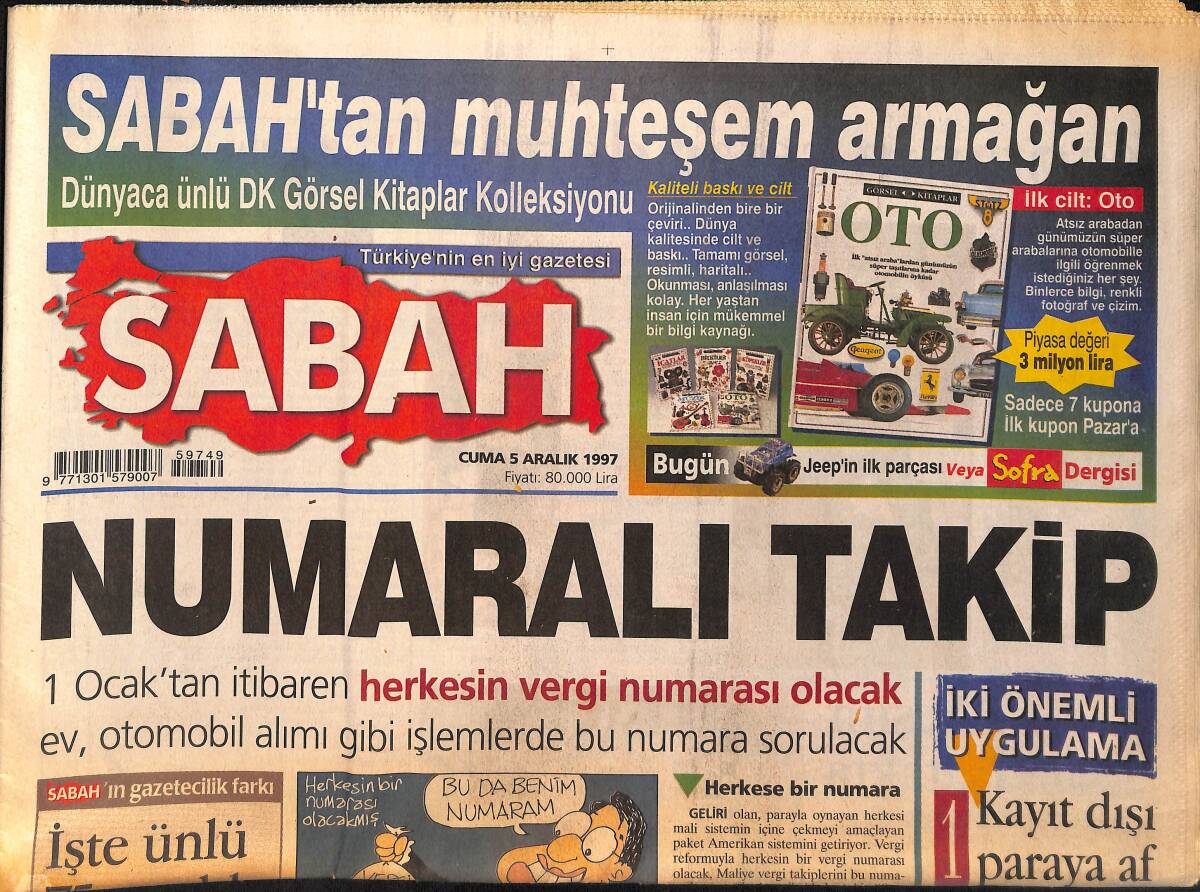 Sabah Gazetesi 5 Aralık 1997 - Endonezya'da Kıtlık : 545 Ölü - Sakıp Ağa'nın Eserleri ABD'de GZ155490 - 1