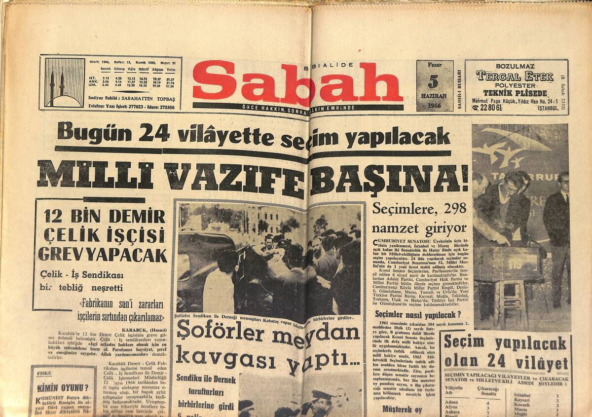Sabah Gazetesi 5 Haziran 1966 - Hindistan'ın Silahlanma Yarışı Pakistan İçin Tehlike Arzediyor - Modern Bir Kanser Kliniği Kuruluyor GZ149966 - 1