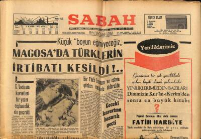 Sabah Gazetesi 5 Kasım 1965 - Magosada Türklerin İrtibatı Kesildi !... GZ74874 - 1