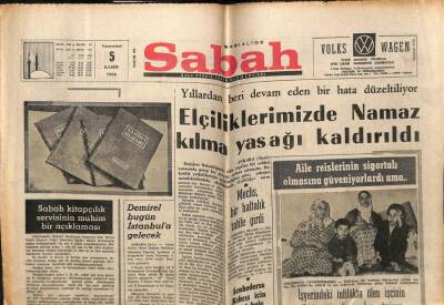 Sabah Gazetesi 5 Kasım 1966 - Elçiliklerimizde Namaz Kılma Yasağı Kaldırıldı GZ64078 - 2