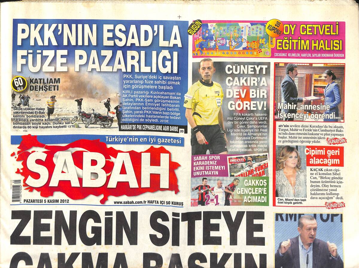 Sabah Gazetesi 5 Kasım 2012 - Cüneyt Çakır'a Dev Bir Görev - Putin Türkiye'de Gaza Geliyor GZ154931 - 1
