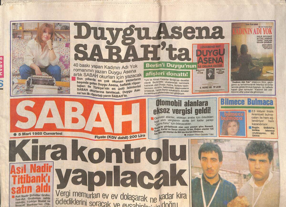 Sabah Gazetesi 5 Mart 1988 - Sabancı: Bu Pahalılıkta Ben De Geçinemiyorum - Bülent Ersoy, Hülya Avşar, Oya Aydoğan Konser Afiş GZ143319 - 1