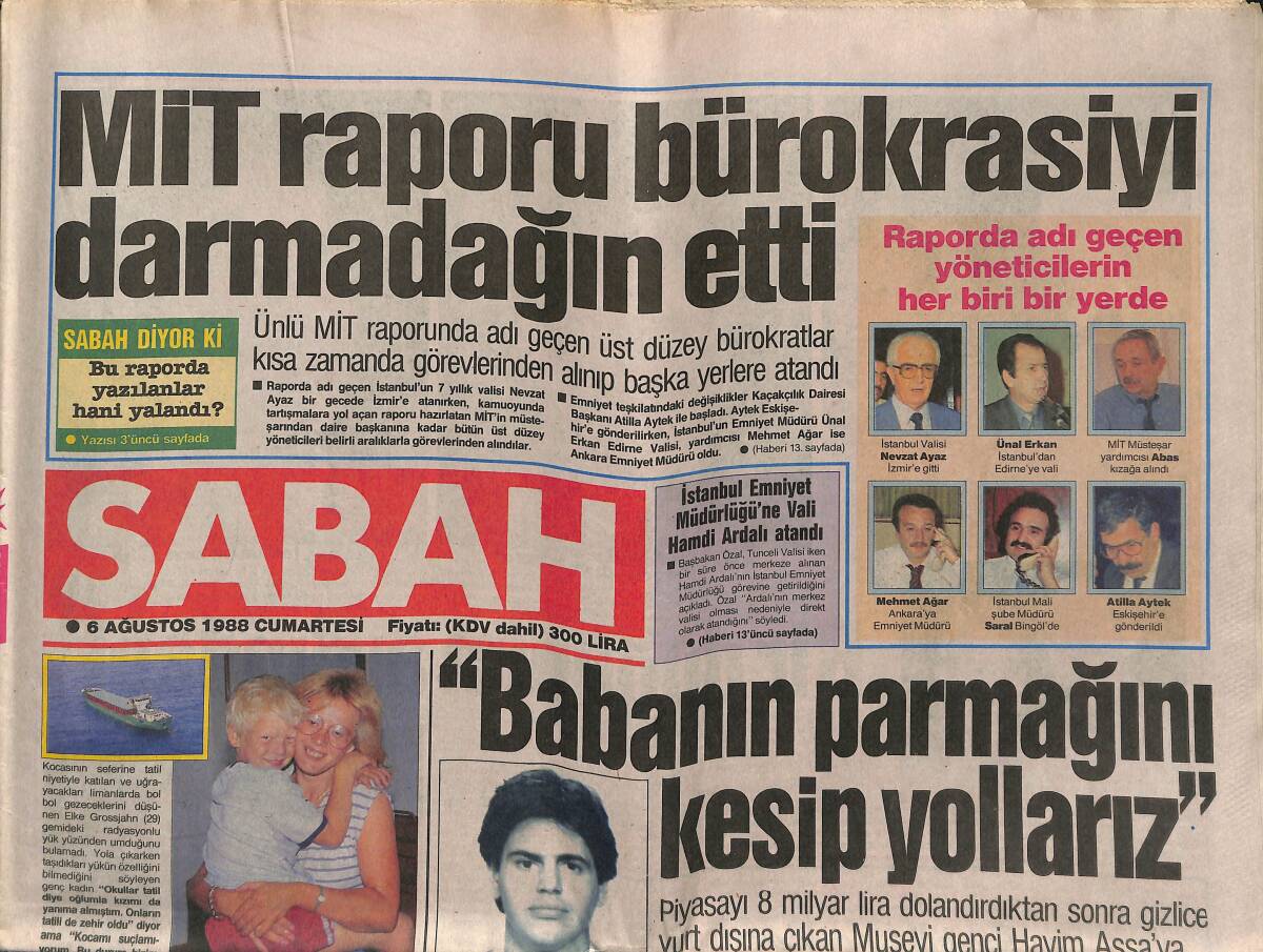 Sabah Gazetesi 6 Ağustos 1988 - Kemal Sunal Şaşkın Damat - Garih'lerin Düğünü - Şoray Tatiini Bırakıp Geldi - Hüner Artık Özgür GZ153303 - 1