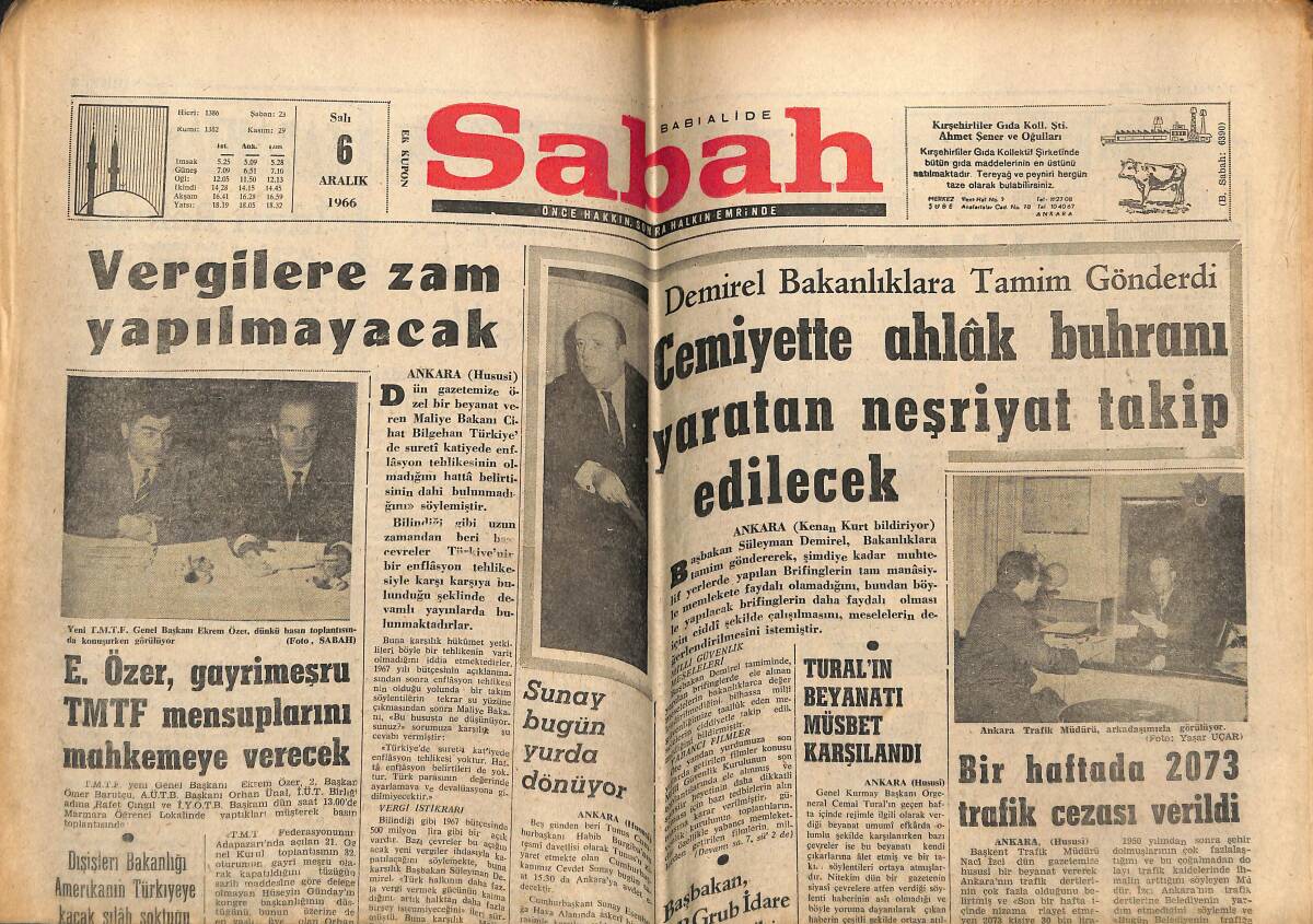 Sabah Gazetesi 6 Aralık 1966 - Cemiyette Ahlak Buhranı Yaratan Neşriyat Takip Edilecek - Şefik Tetik: İtalyanların Ring'ten Kaçış Sebeplerini Anlattı GZ146021 - 1