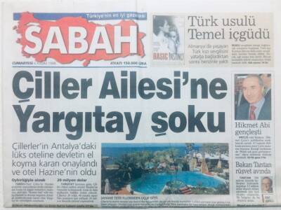 Sabah Gazetesi 6 Kasım 1999 - Çiller Ailesine Yargıtay Şoku GZ42322 - 1