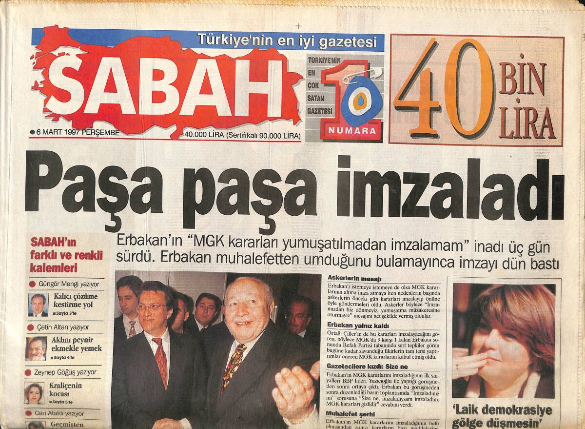 Sabah Gazetesi 6 Mart 1997 - Serdar Ortaç'ı Tehdit Edenlere Ceza Davası Açıldı - Tarkan Konser İçin Döndü GZ155550 - 1