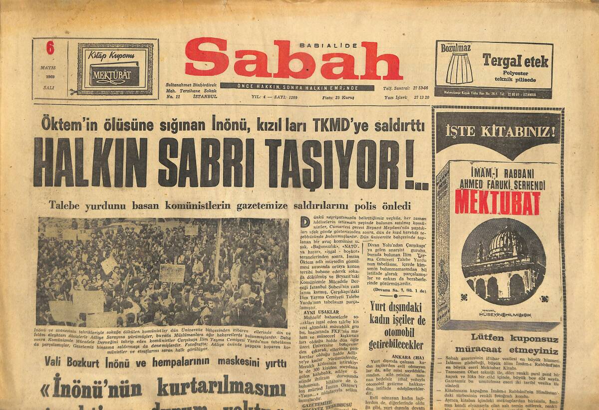 Sabah Gazetesi 6 Mayıs 1969 - Çek Halkı Kızıllardan İntikam Almak İstiyor! - Cemal Kamacı Bu Gece Alman Willi İle Döğüşüyor! GZ145995 - 1