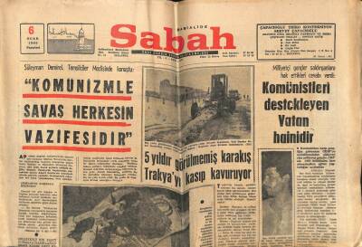 Sabah Gazetesi 6 Ocak 1969 - Demirel Komünizmle Savaş Herkesin Vazifesidir GZ64026 - 2