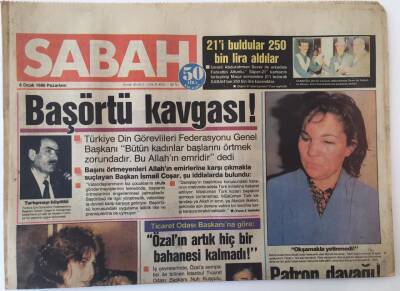Sabah Gazetesi 6 Ocak 1986 - Başörtü Kavgası GZ13999 - 2
