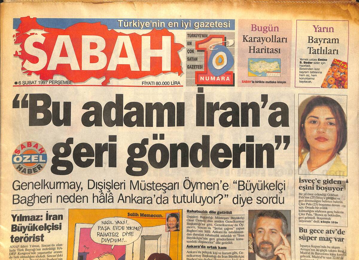 Sabah Gazetesi 6 Şubat 1997 - Liz'in Beyninde Tümör Bulundu - Bülent Ersoy Olimpia'da - Orhan Gencebay Ve Yılmaz Morgül GZ147862 - 1