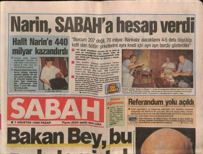 Sabah Gazetesi 7 Ağustos 1988 - İbrahim Tatlısesin Kaldığı Otelde Silahlı Kabadayılık Gösterisi GZ89067 - 1