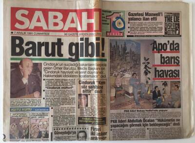 Sabah Gazetesi 7 Aralık 1991 - Abdullah Öcalan Hükümetin Ne Yapacağını Görmek İçin Bekleyeceğiz GZ11659 - 2