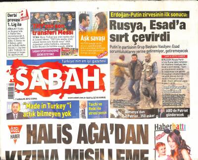 Sabah Gazetesi 7 Aralık 2012 - Rusya , Esada Sırt Çevirdi - Halis Ağadan Kızına Misilleme GZ124730 - 1