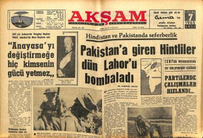 Sabah Gazetesi - 7 Eylül 1965 - Pakistana Giren Hintliler Dün Lohuru Bombaladı GZ99735 - 1