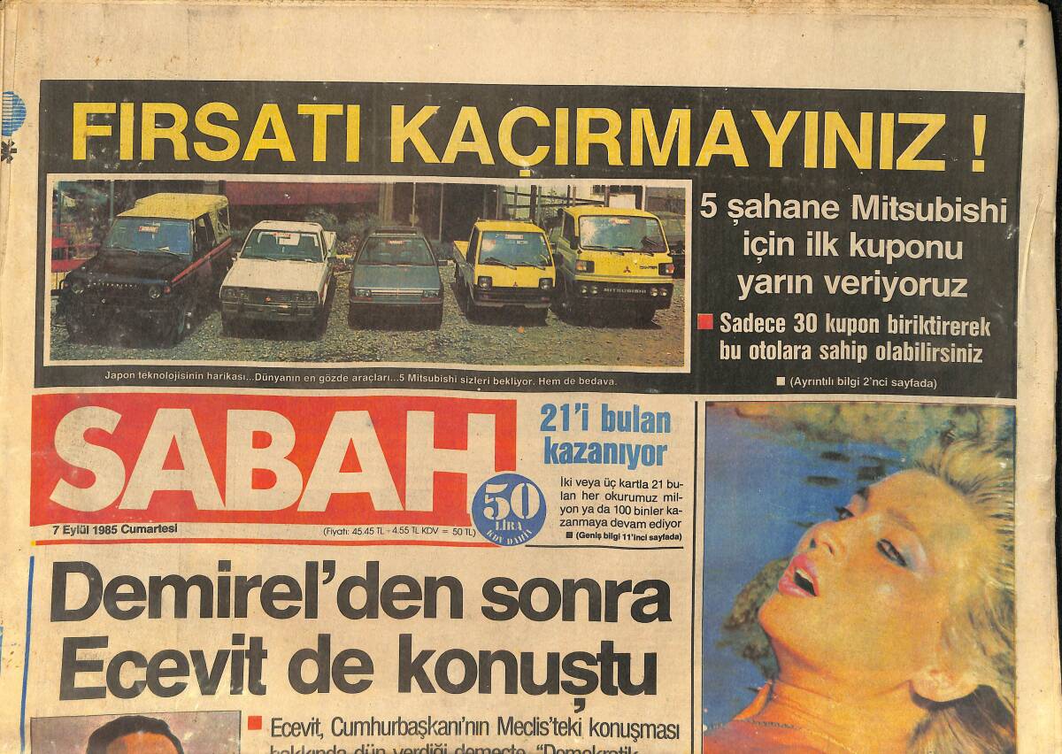 Sabah Gazetesi 7 Eylül 1985 - Hülya Işıl, İlginç Bir Olayı Daha Yazdı - Türkücü İpek Erdem Dedi Ki: Beni Kurban Seçtiler GZ3318 - 1
