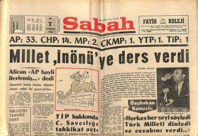 Sabah Gazetesi 7 Haziran 1966 - Millet , İnönüye Ders Verdi GZ80696 - 1