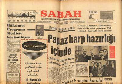 Sabah Gazetesi 7 Kasım 1965 - Papaz Harp Hazırlığı İçinde GZ74876 - 1