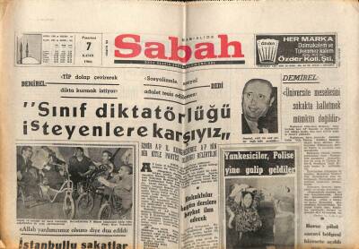 Sabah Gazetesi 7 Kasım 1966 - Demirel Sınıf Diktatörlüğü İsteyenlere Karşıyız GZ64044 - 2