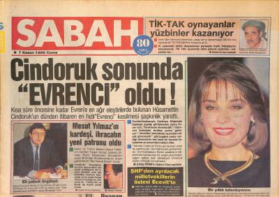 Sabah Gazetesi 7 Kasım 1986 - Cindoruk Sonunda Evrenci Oldu - Bülent Ersoy Orkide Kaset Afişi GZ126799 - 1