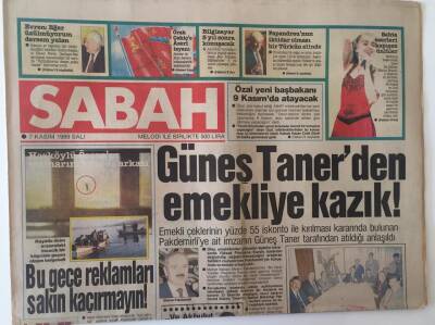 Sabah Gazetesi 7 Kasım 1989 - Güneş Tanerden Emekliye Kazık , Seren Serengil Sahne İçin Yaşını Büyütüyor GZ20944 - 1