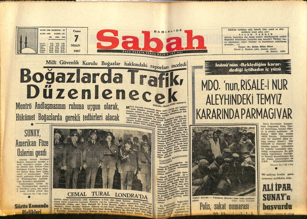 Sabah Gazetesi 7 Nisan 1967 - Boğazlarda Trafik Düzenlenecek - Kazlıçeşme'deki Bütün Deri Fabrikaları Nakledilecek GZ149851 - 1