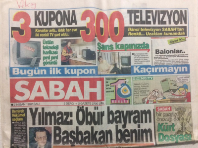 Sabah Gazetesi 7 Nisan 1992 - Mesut Yılmaz Öbür Bayram Başbakan Benim GZ27392 - 1