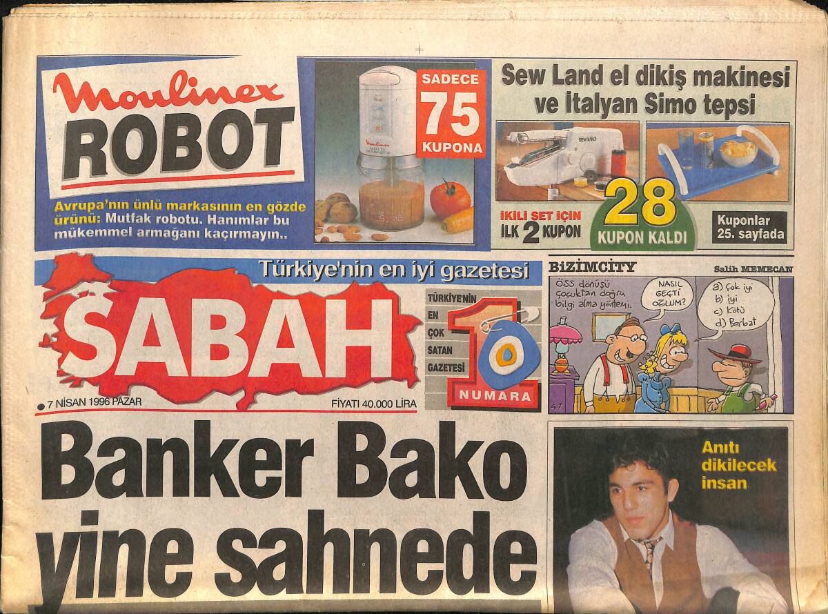 Sabah Gazetesi 7 Nisan 1996 - Yeltsin Tuttuğunu Öpüyor - Banker Bako Yine Sahnede GZ155543 - 1