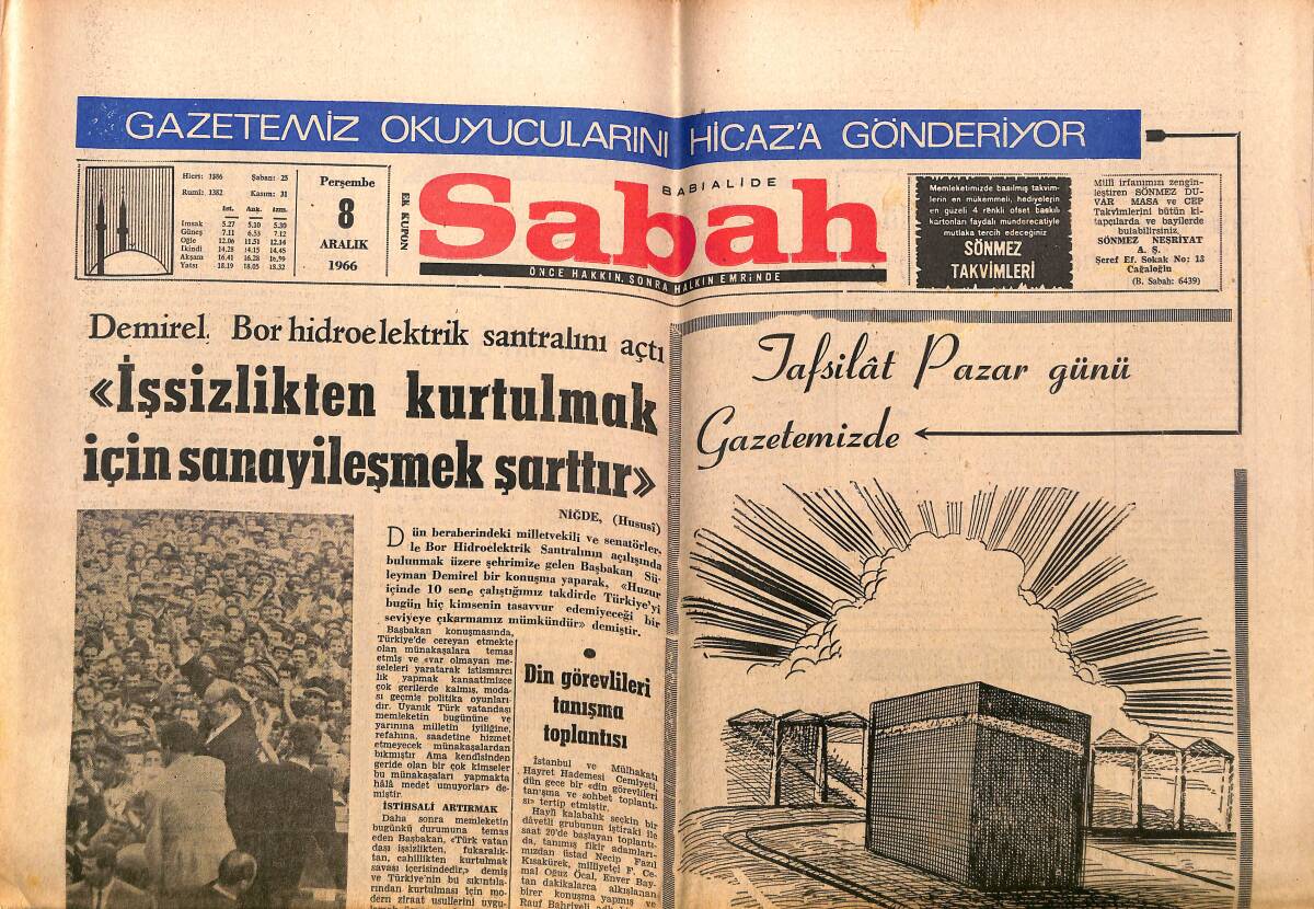 Sabah Gazetesi 8 Aralık 1966 - Kıbrıs Rumlarına Silah Satan Devletleri Protesto Edeceğiz - İstanbul'un Kimsesiz Çocukları GZ149799 - 1